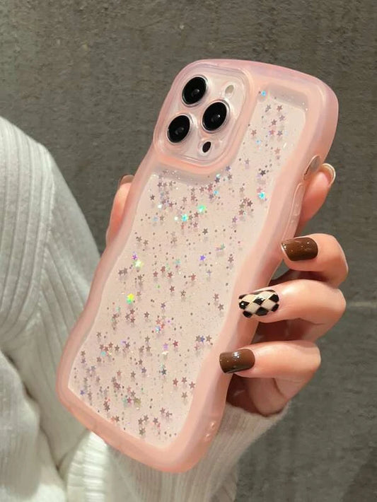 Husa iPhone Pink Wavy Glitter